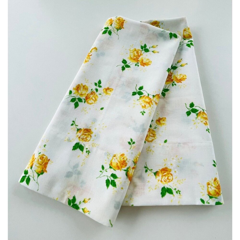 Pair of vintage 70s floral pillowcases, yellow orange flowers, set of casings